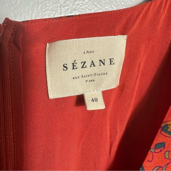 Sezane Sixtine Orange Floral Silk Boho Smocked Mini Dress European Size 40 - Picture 8 of 16